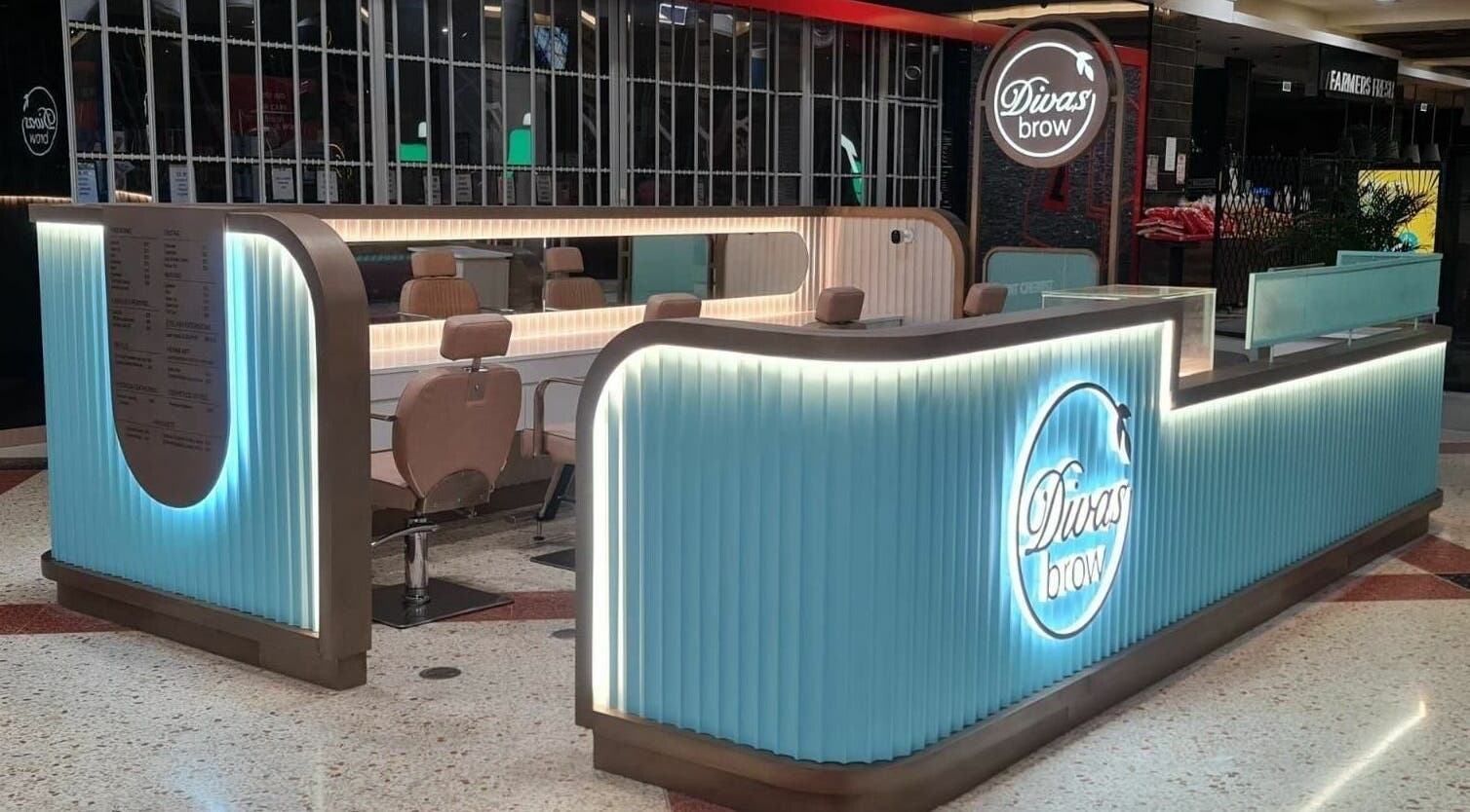 Modern interior of Divas Brow | Erina Fair, located in Erina, New South Wales, AU.