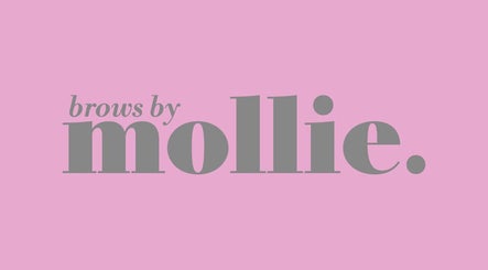 Elegant logo for Mollie Williams Brows, Barry, Wales, GB, on a pink background.