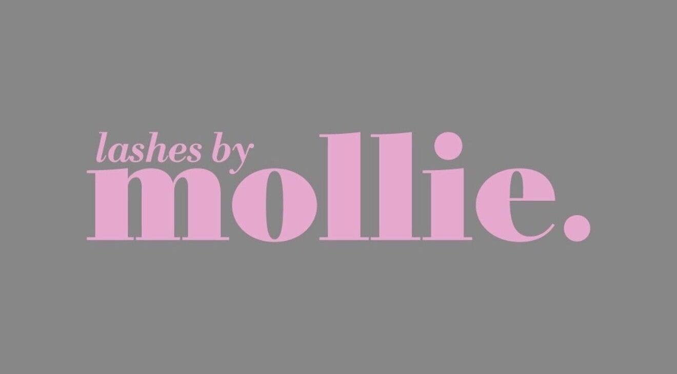Mollie Williams Brows branding in pink, Barry, Wales, GB; stylish business identity.
