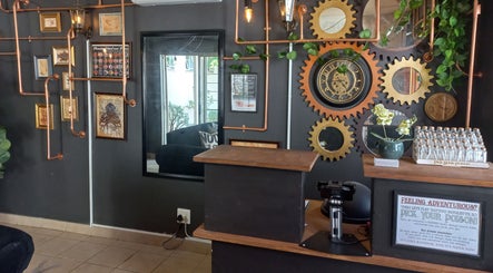 Steampunk-themed lobby of Dare to Ink Tattoo Studio in Bloemfontein, Free State, ZA.