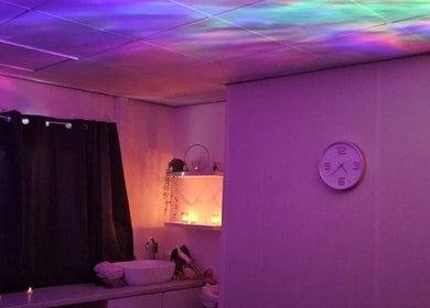 Relaxing massage room with soft lighting at Klg Nails & Beauty, Tyldesley, England, GB.