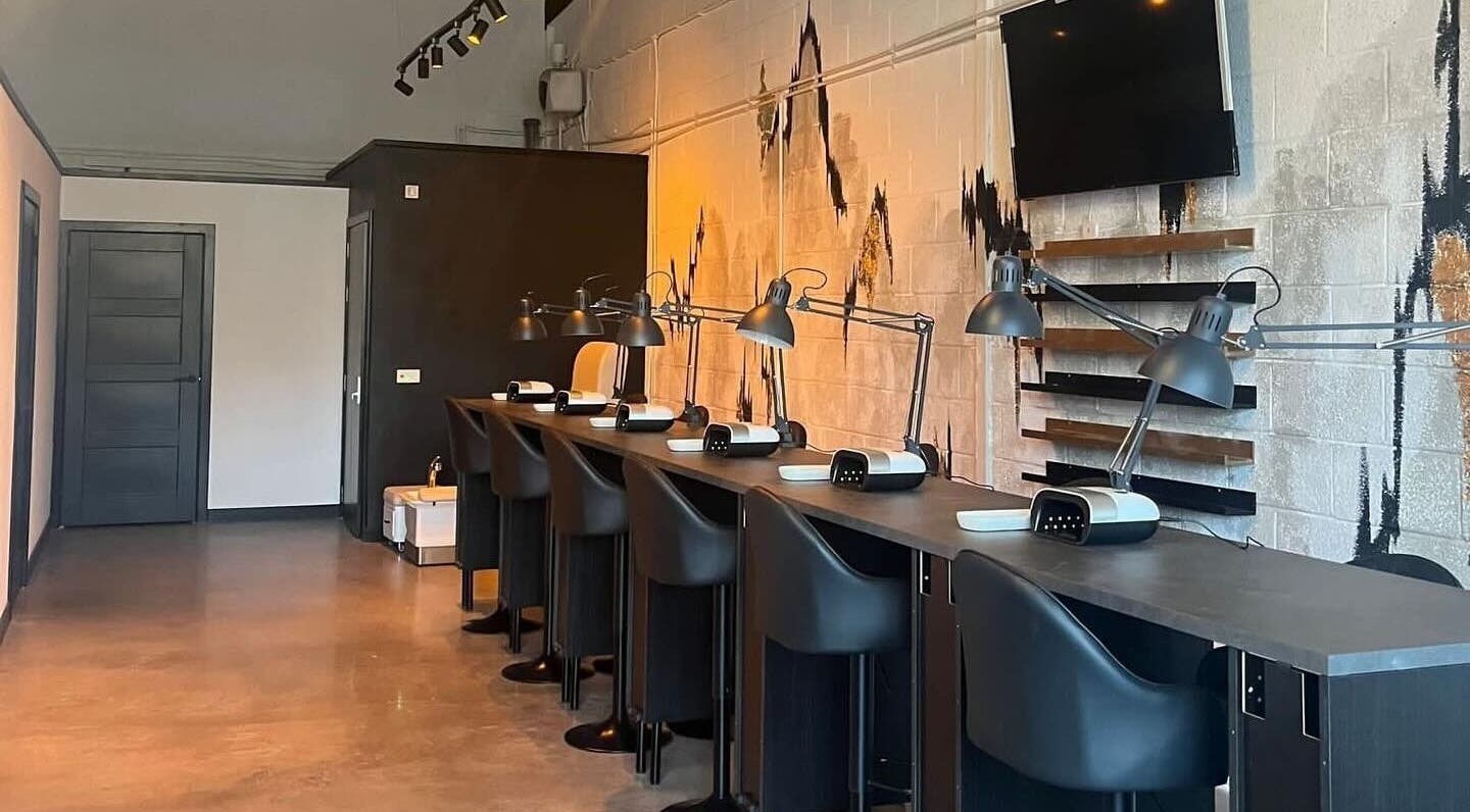 Modern nail station at Kirstin The Warehouse Salon & Academy Ltd., Bo'ness, Scotland, GB.