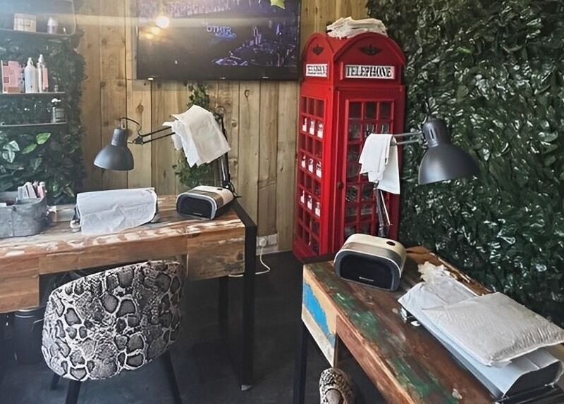 Chic nail salon at Lady Muck, Bilston featuring nail stations and vibrant decor in Bilston, Scotland, GB.