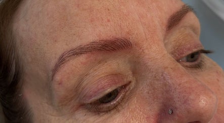 Microbladed eyebrows detail from SC Aesthetics in Ayr, Scotland, GB. Showcasing precision beauty work.