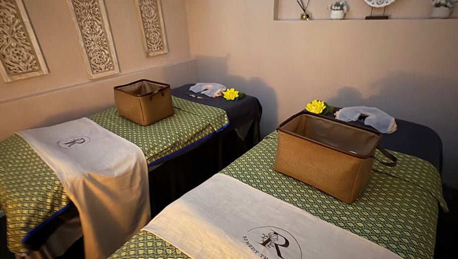 Cozy massage room at Remedy Thai Massage and Spa in Auckland, Auckland, NZ with two inviting treatment beds.