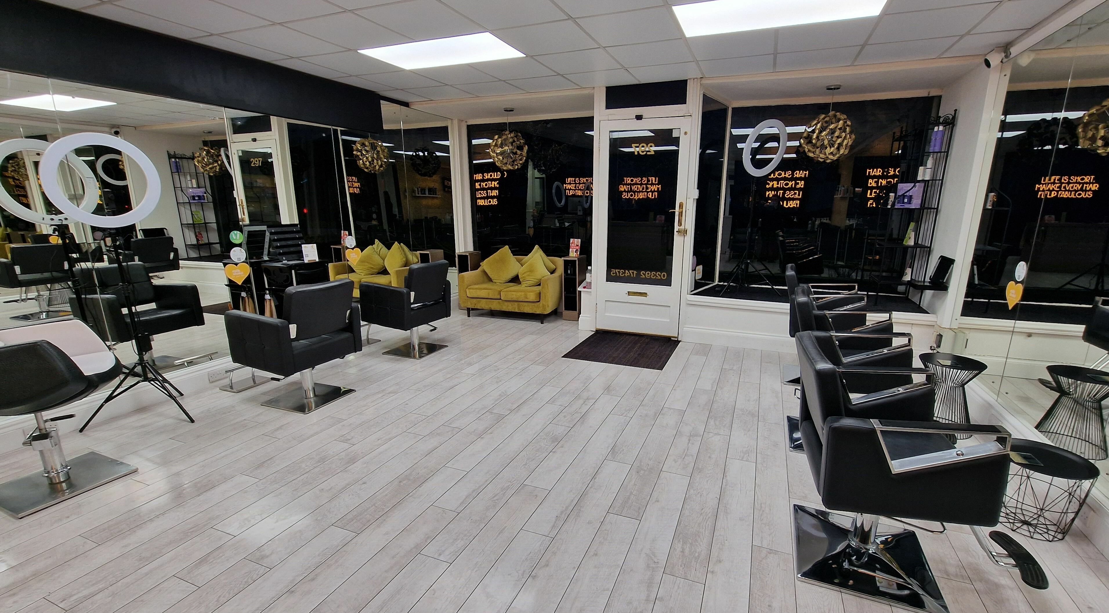 Modern interior of CiaraJade Hair Salon Portsmouth, featuring stylish chairs and a welcoming ambiance in Portsmouth, England, GB.