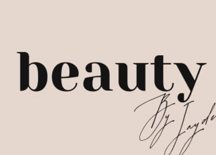 Beauty by Jayde text logo on a beige background, Mauchline, Scotland, GB.