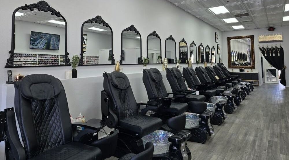 Luxurious pedicure chairs at Glo Nail Lounge, Las Vegas, Nevada, US, reflect modern elegance and comfort.