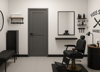 Interior elegante de Yisus Style Barberia, Monterrey, Nuevo León, MX, con silla de barbero y espejo moderno.