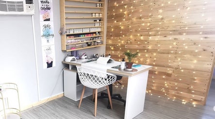 Nova Bella Beauty nail desk with twinkling lights in Cape Town, Western Cape, ZA.