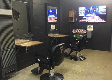 Contemporary barber chairs and workstations at The Barbers Bru, Albury, New South Wales, AU.