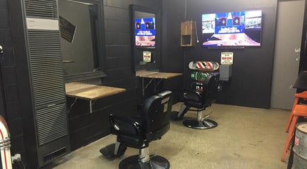 Contemporary barber chairs and workstations at The Barbers Bru, Albury, New South Wales, AU.