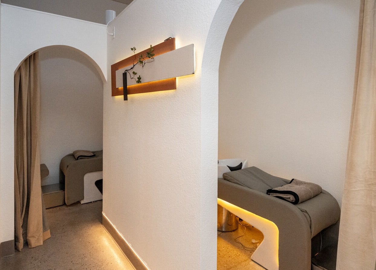 Peaceful treatment rooms at Soulo Hair Spa Southwest in Las Vegas, Nevada, US with ambient lighting.