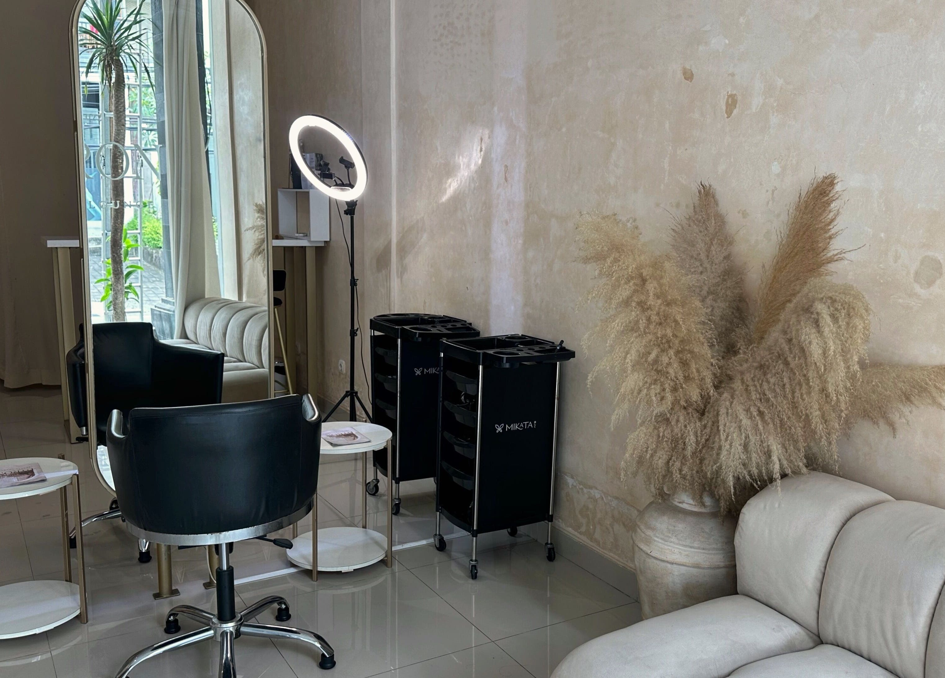 Chic interior of Byron Beauty Lounge featuring elegant seating and styling area in Bali, Bali, ID.