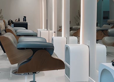 Chic salon seating at RM The Studio, Melbourne, Victoria, AU exudes comfort and elegance.