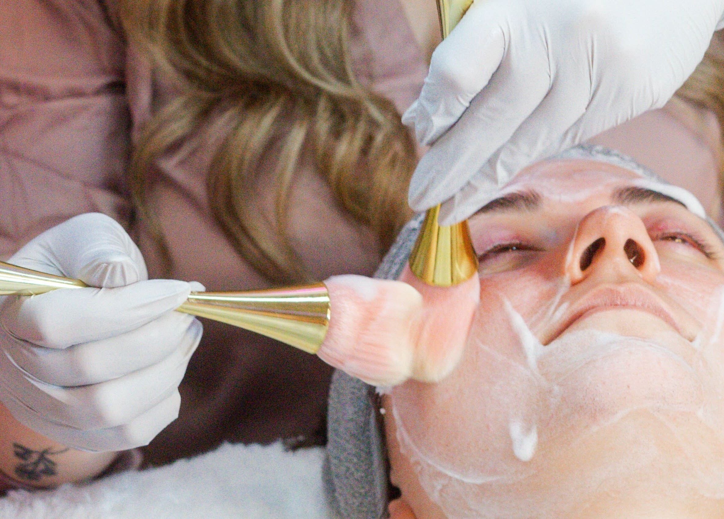 Facial treatment at Angel Aesthetics by Angelina in Biloxi, Mississippi, US, showing precise skincare application.
