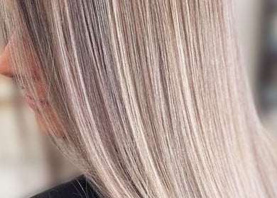 Silky blonde hair expertly styled at Simone Hair Artistry, Melbourne, Victoria, AU.