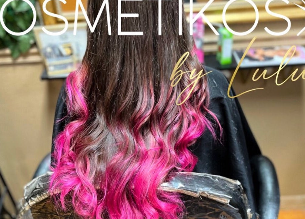 Brunette hair with pink ombre at Kosmetikos salon in Sherman, Texas, US.