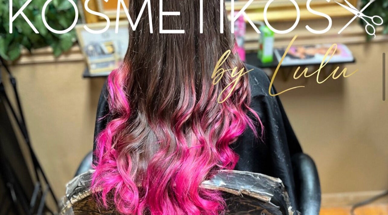 Brunette hair with pink ombre at Kosmetikos salon in Sherman, Texas, US.