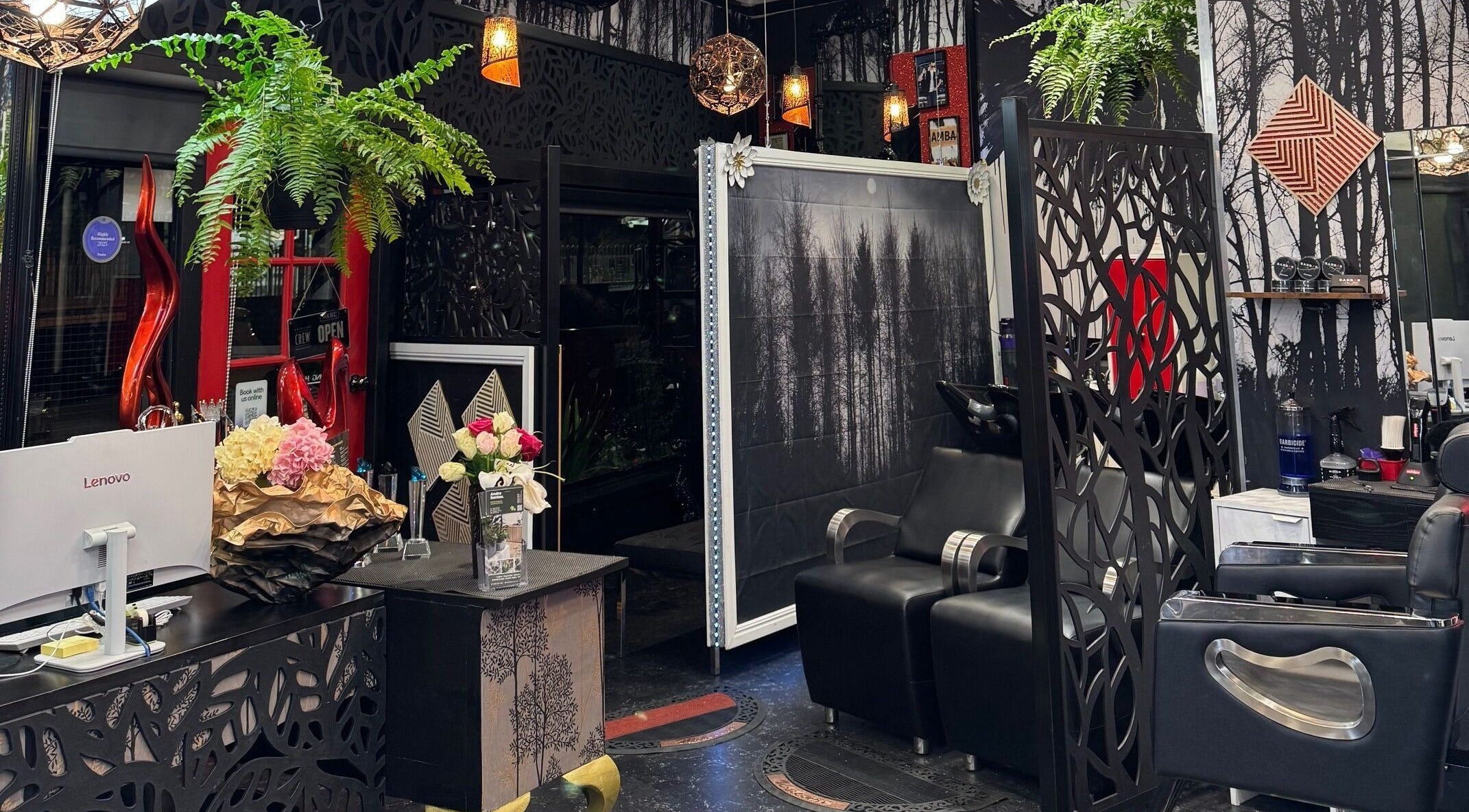 Modern interior of Barber by Design in Deagon, Queensland, AU with elegant decor and cozy seating.