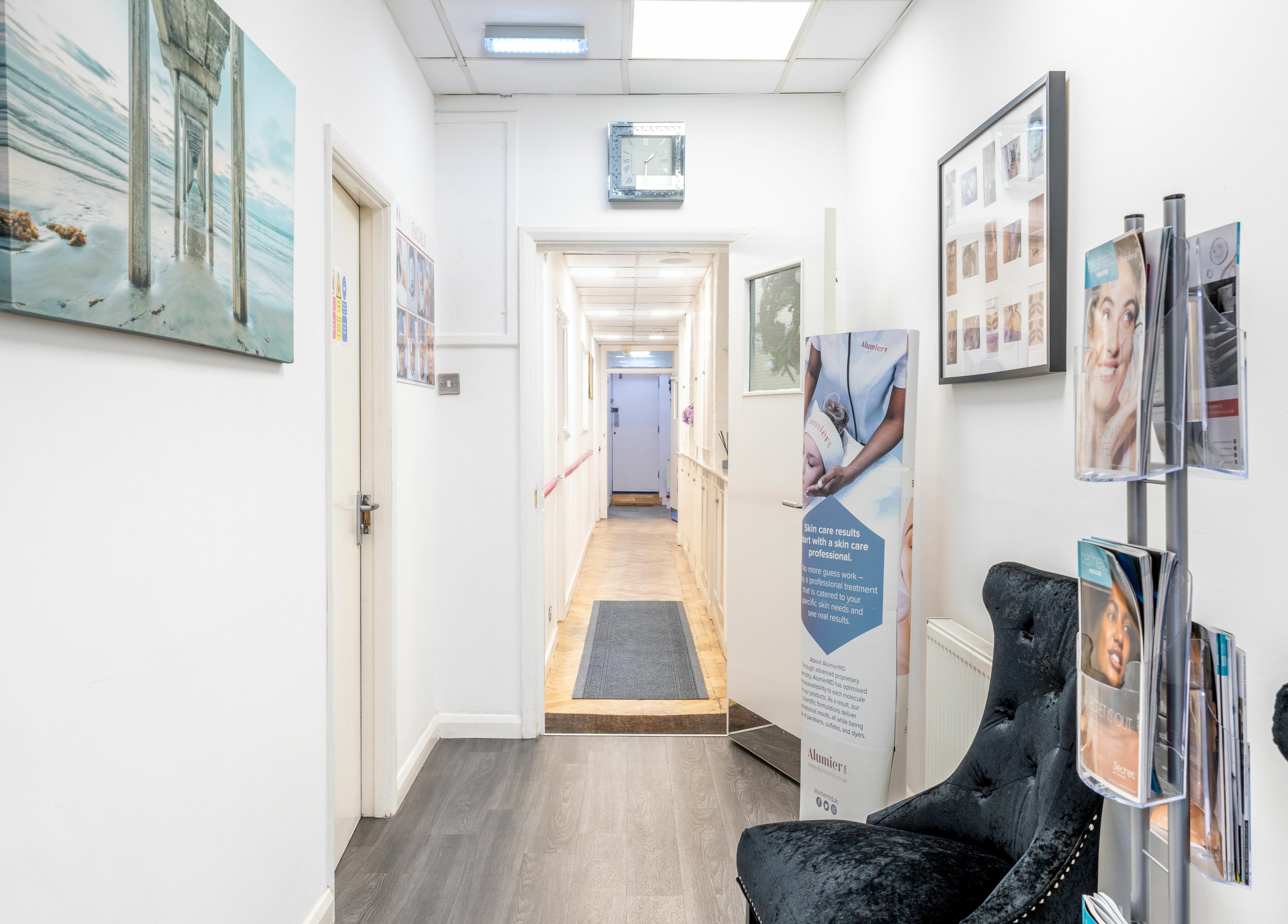 Elegant hallway at Flawless Aesthetics by SB Ltd, Woodford Green, England, GB, blending tranquility and modern design.