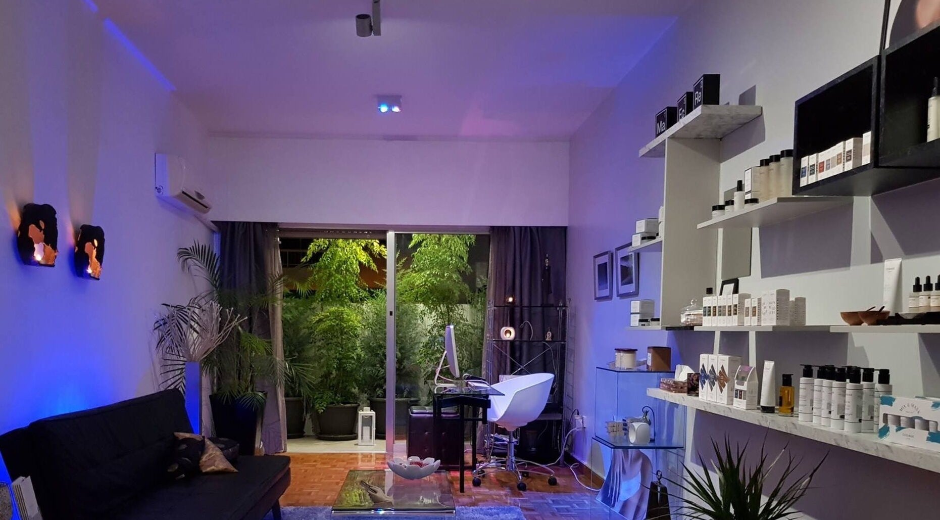 Chic interior of Salvatore in Germasogeia, Limassol, CY with products and calming decor.