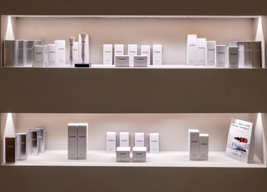 Medik8 products on display at HA Laser and Skin Studio Southampton, Hedge End, England, GB. Clean modern shelves.