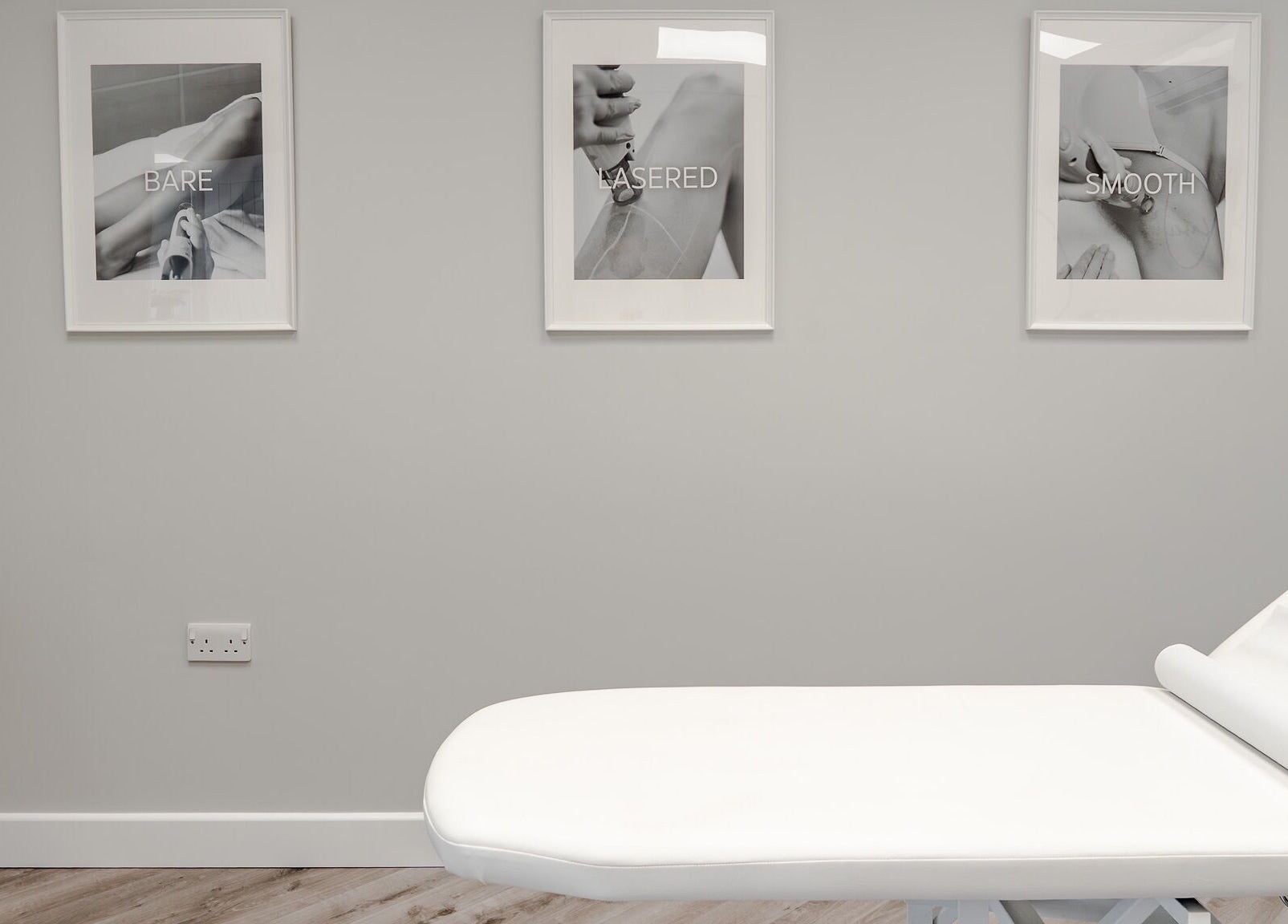 HA Laser and Skin Studio Southampton SO30 2AU treatment room showing minimalist decor in Hedge End, England, GB.