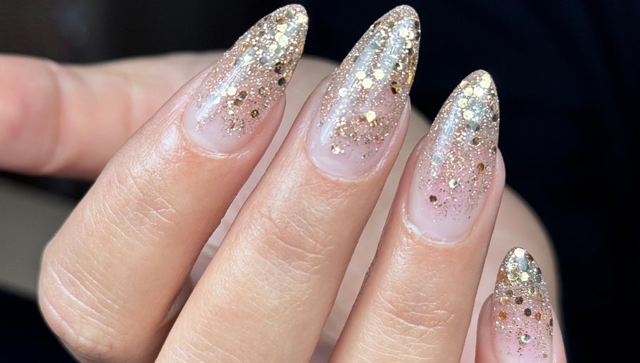 Glittering gold nail design by Lauren Danielle Nail Artist in Andover, England, GB.