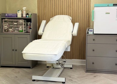 Comfortable treatment chair at Karen Brereton Aesthetics in Loughborough, England, GB.