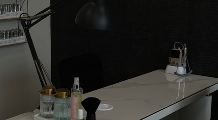 Stylish nail care station at AM Beauty Studios Kingsknowe, Edinburgh, Scotland, GB, showcasing manicure tools.