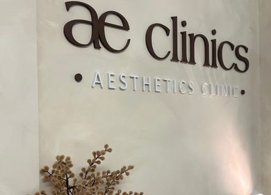 Elegant AE Clinics sign in Haverhill, England, GB showcasing aesthetic services.