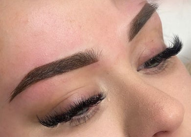 Close-up of styled brows and lashes at AE Clinics - Abigael Eva, Bury St Edmunds, England, GB.