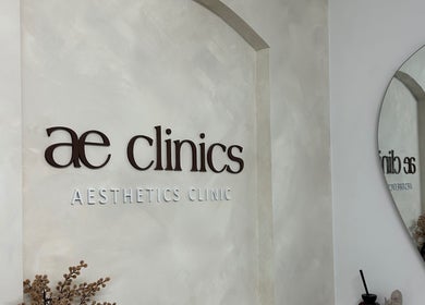 AE Clinics sign and decor at AE Clinics (Haverhill), Haverhill, England, GB, showcasing elegance and style.