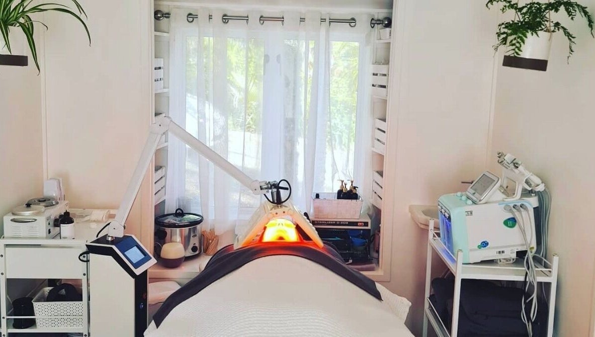Inside Out Beauty's therapy room in Waipapa, Northland, NZ featuring modern skincare equipment and a peaceful ambiance.