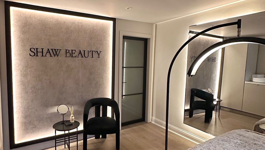 Elegant interior of Shaw Beauty, Sandbach, England, GB with soft lighting and modern decor.