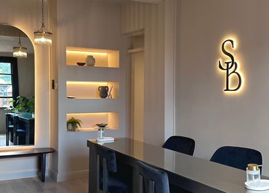 Stylish interior of Shaw Beauty in Sandbach, England with elegant lighting and decor.