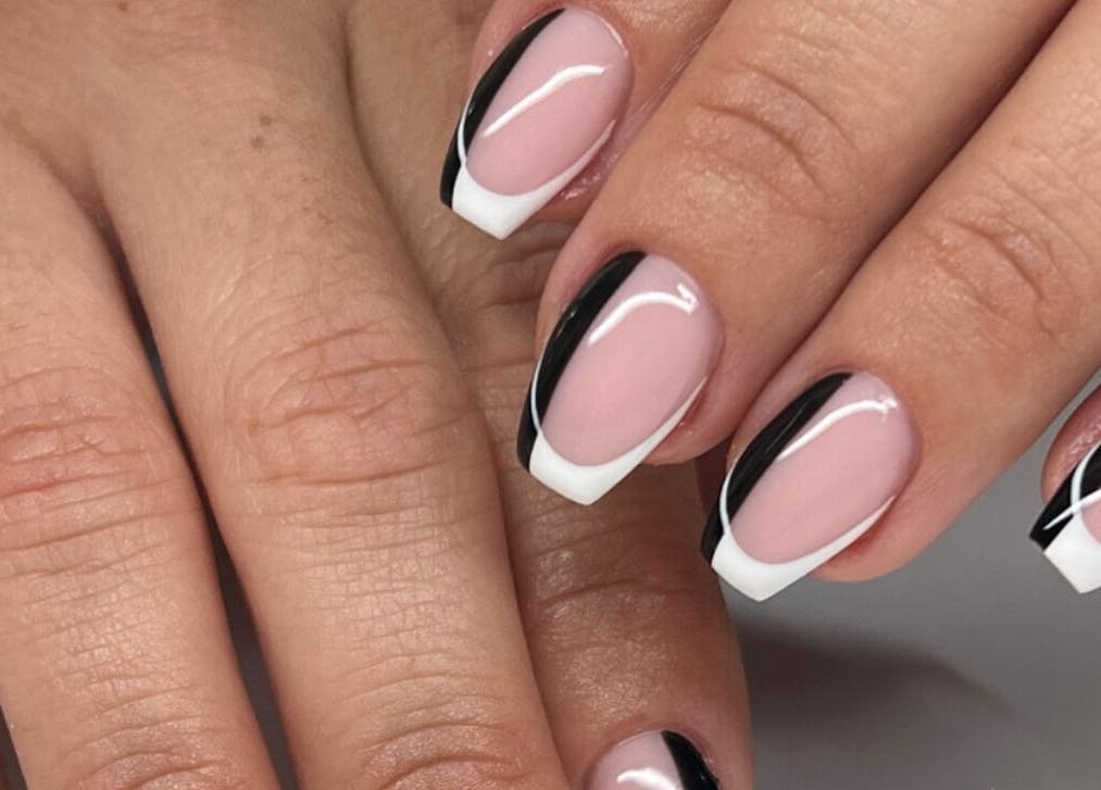 Modern black and white nail design at The Glam Bar, Queensburgh, KwaZulu-Natal, ZA.