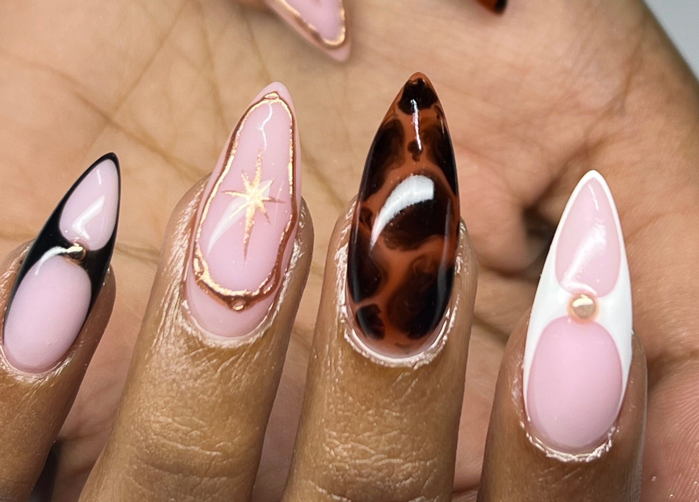 Close-up of elegant nail art at The Glam Bar in Queensburgh, KwaZulu-Natal, ZA.