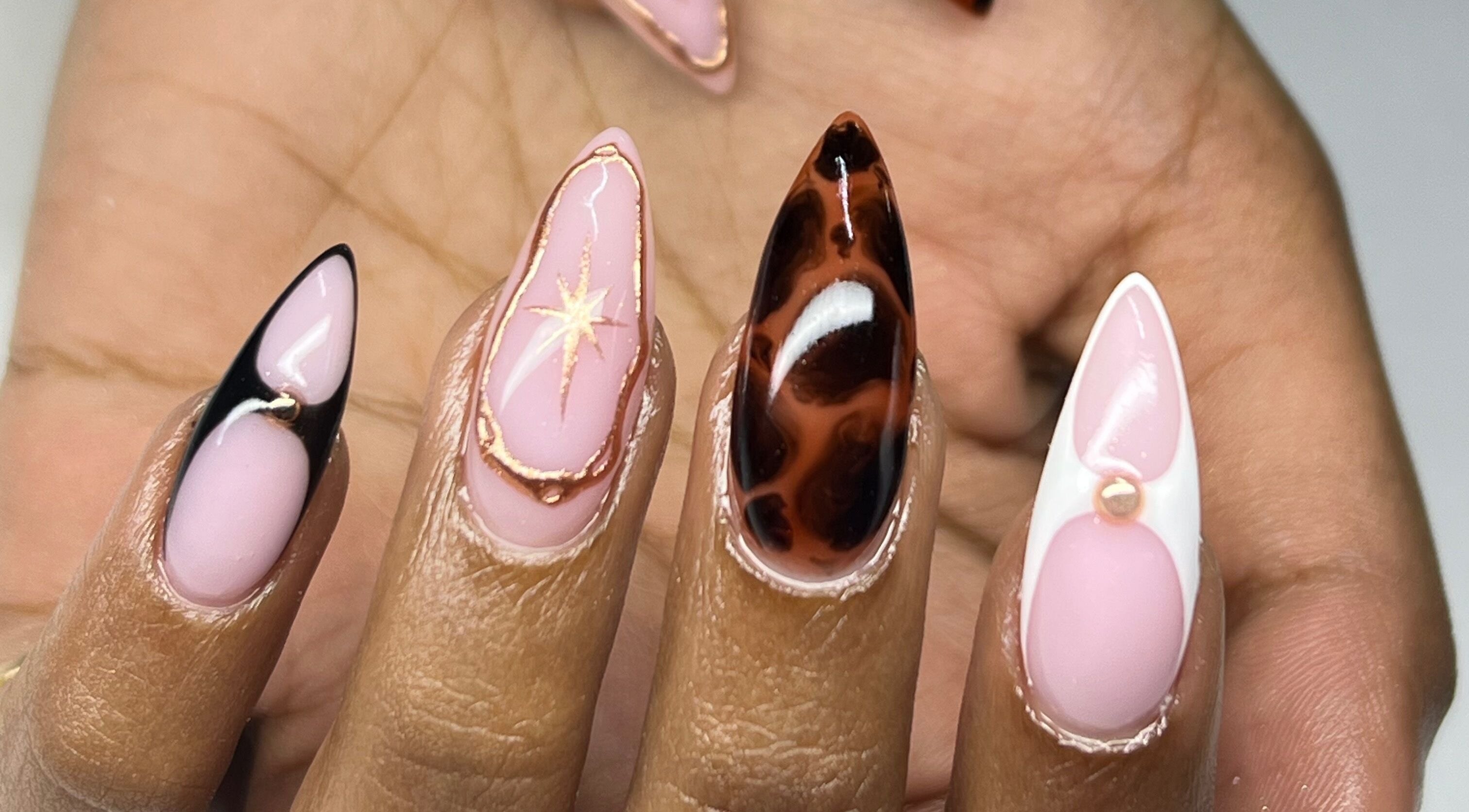 Close-up of elegant nail art at The Glam Bar in Queensburgh, KwaZulu-Natal, ZA.