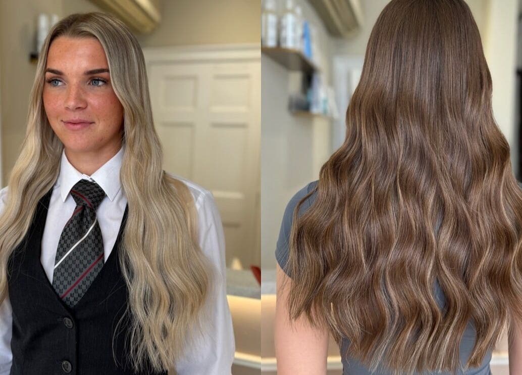 Sophisticated hair styles at The Salon | Meg & Mabel in Hereford, England, GB, showcasing long wavy hair.