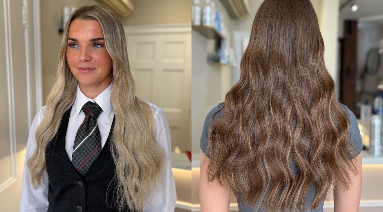 Sophisticated hair styles at The Salon | Meg & Mabel in Hereford, England, GB, showcasing long wavy hair.