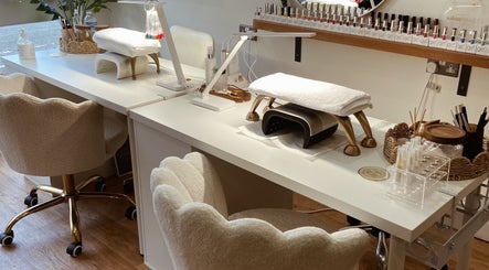 Chic nail stations at Millie Manicurist, Heage, England, GB, ready for professional treatments.