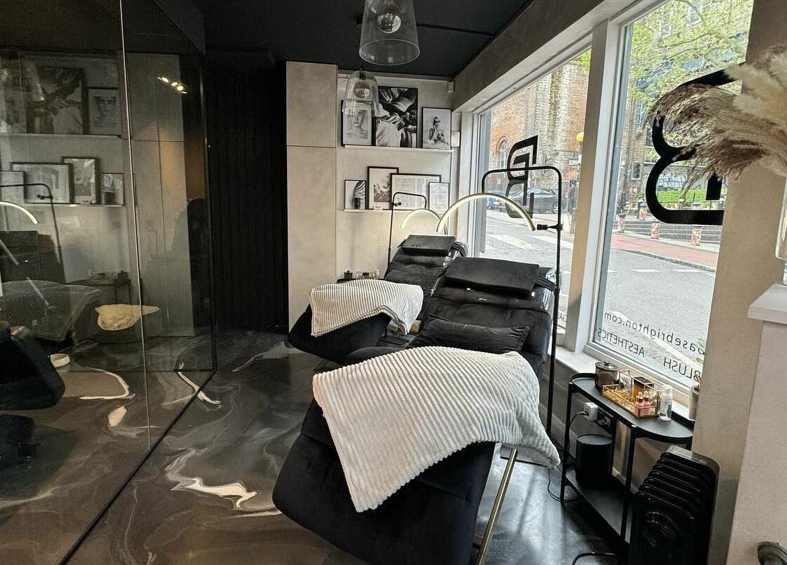 Tranquil interior of Face Base Brighton spa in Brighton And Hove, England, GB with cozy reclining chairs.