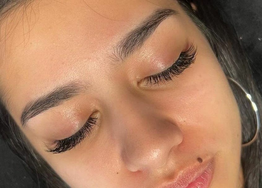 Close-up of a woman's enhanced eyelashes at Face Base Brighton, Brighton And Hove, England, GB.