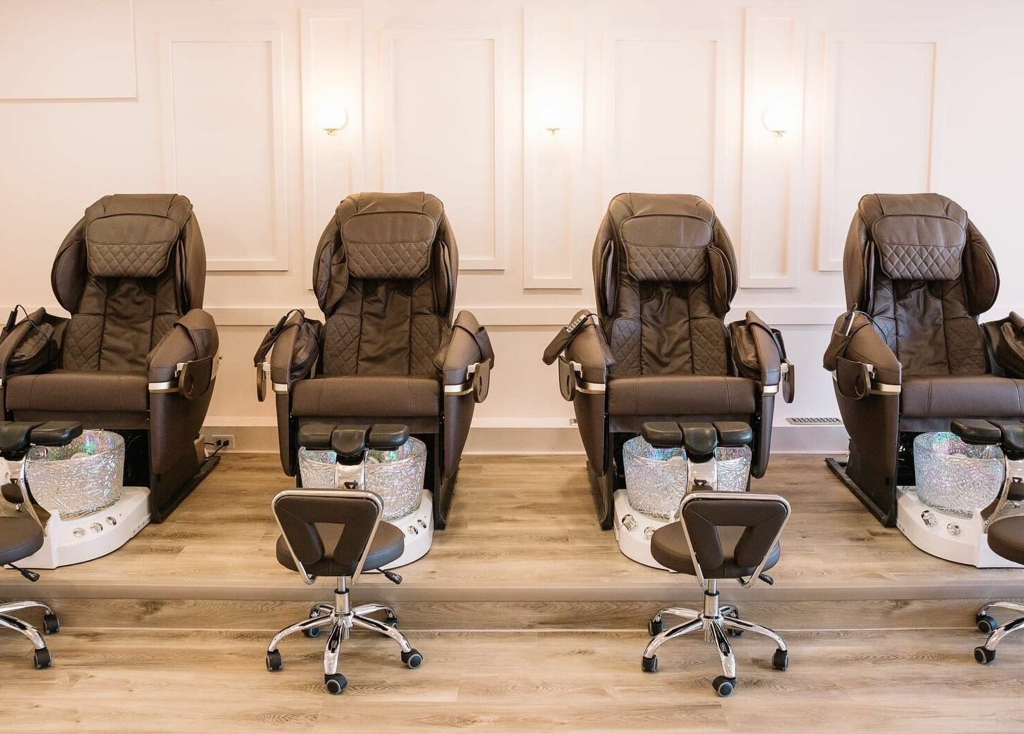 Elegant pedicure chairs at Nails & Co. Windsor in Windsor, Ontario, CA for a relaxing beauty experience.