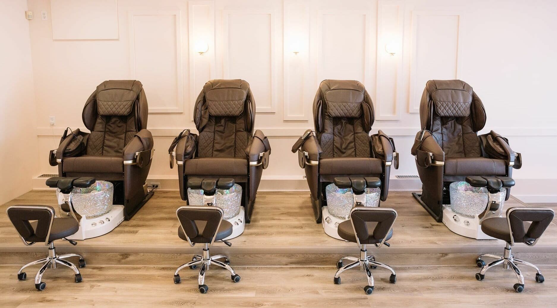 Elegant pedicure chairs at Nails & Co. Windsor in Windsor, Ontario, CA for a relaxing beauty experience.