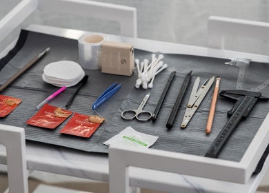 Beauty tools organized at Aura Beauty LLC, Kenosha, Wisconsin, US, showcasing precision in beauty services.
