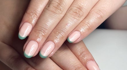 Elegant manicure with green tips at The Mani Lounge Cheshire, Congleton, England, GB.