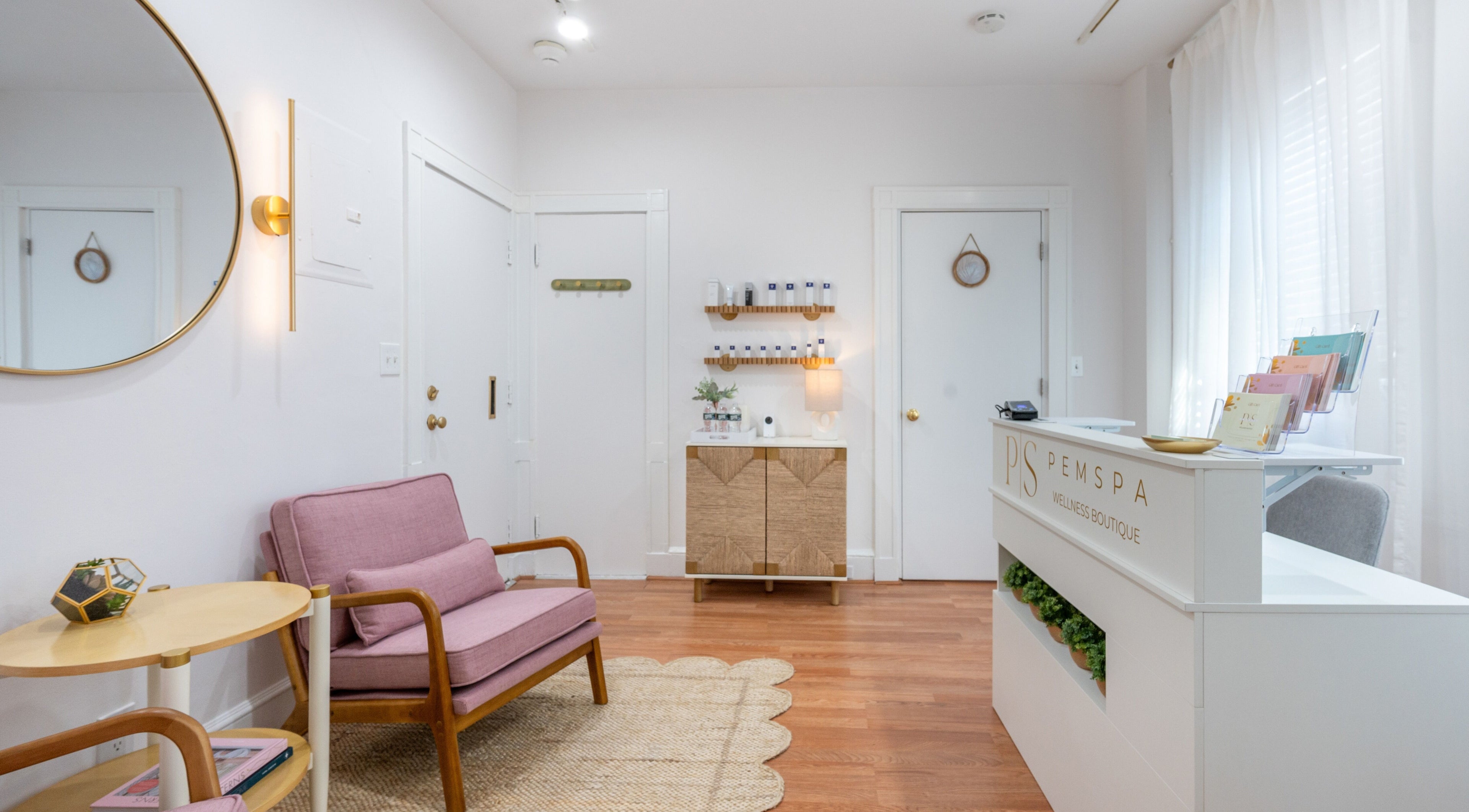 PemSpa reception in Newton, Massachusetts with elegant decor and soothing atmosphere.